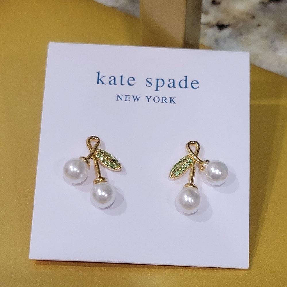 Kate Spade Pearl and Gold Cherry Earrings